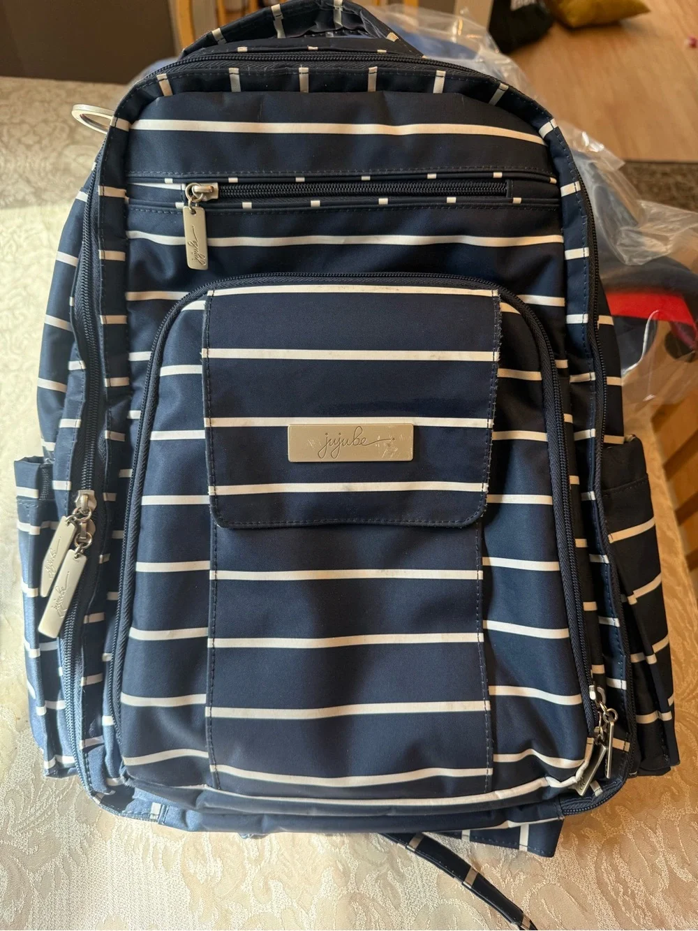 jujube Navy Striped Diaper Bag Backpack GUC
